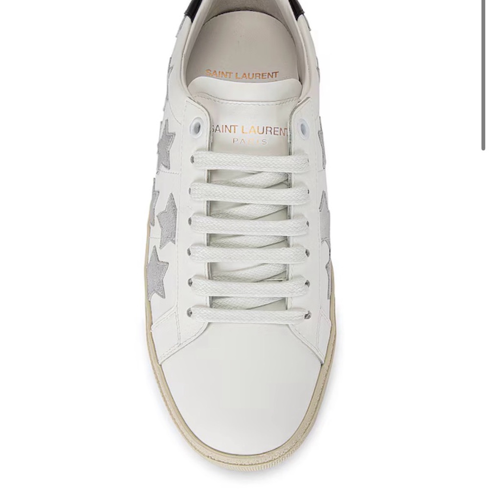 Saint Laurent White Leather Sneakers with Silver Star Accents